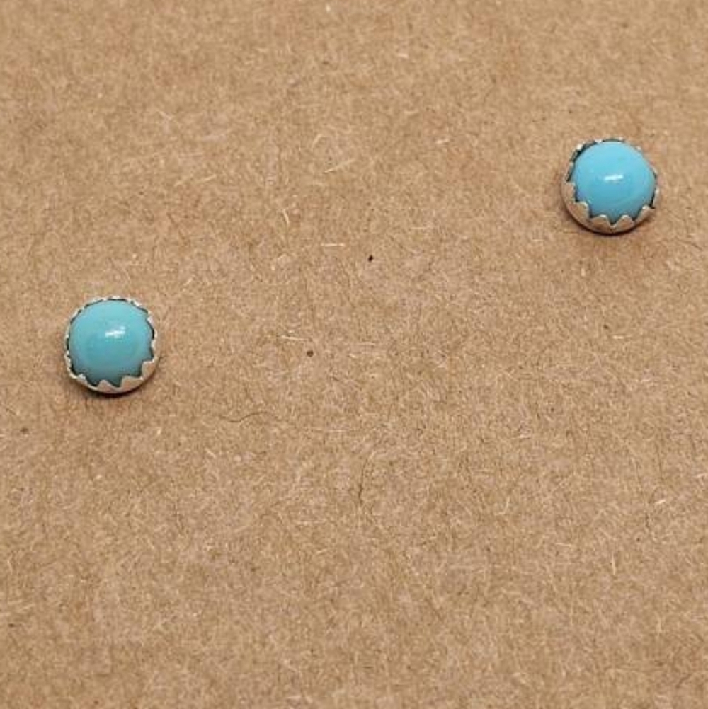 Turquoise & Sterling INDIAN made Micro Studs - Picture 2 of 2